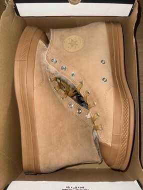 Converse High-Top Suede Sneakers in Light Brown
